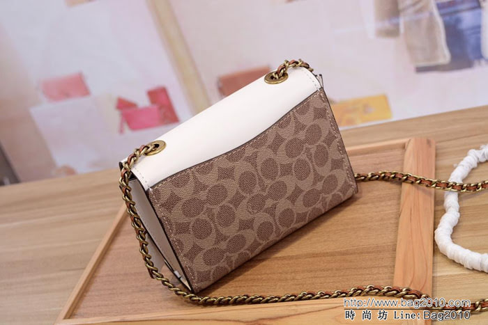 COACH蔻馳 30592 復古五金 復古咖色皮 翻蓋鉚釘挎包 鏈條單肩斜挎包  Chz1551